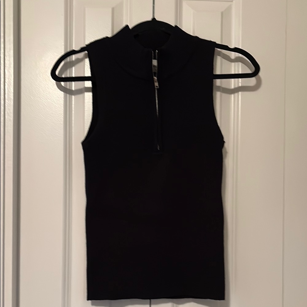Heartloom Black Sleeveless Fitted Tank with Mandarin Collar